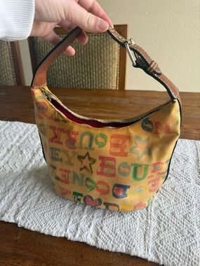 Dooney & Bourke Yellow Multicolor Letter Print Shoulder Bag